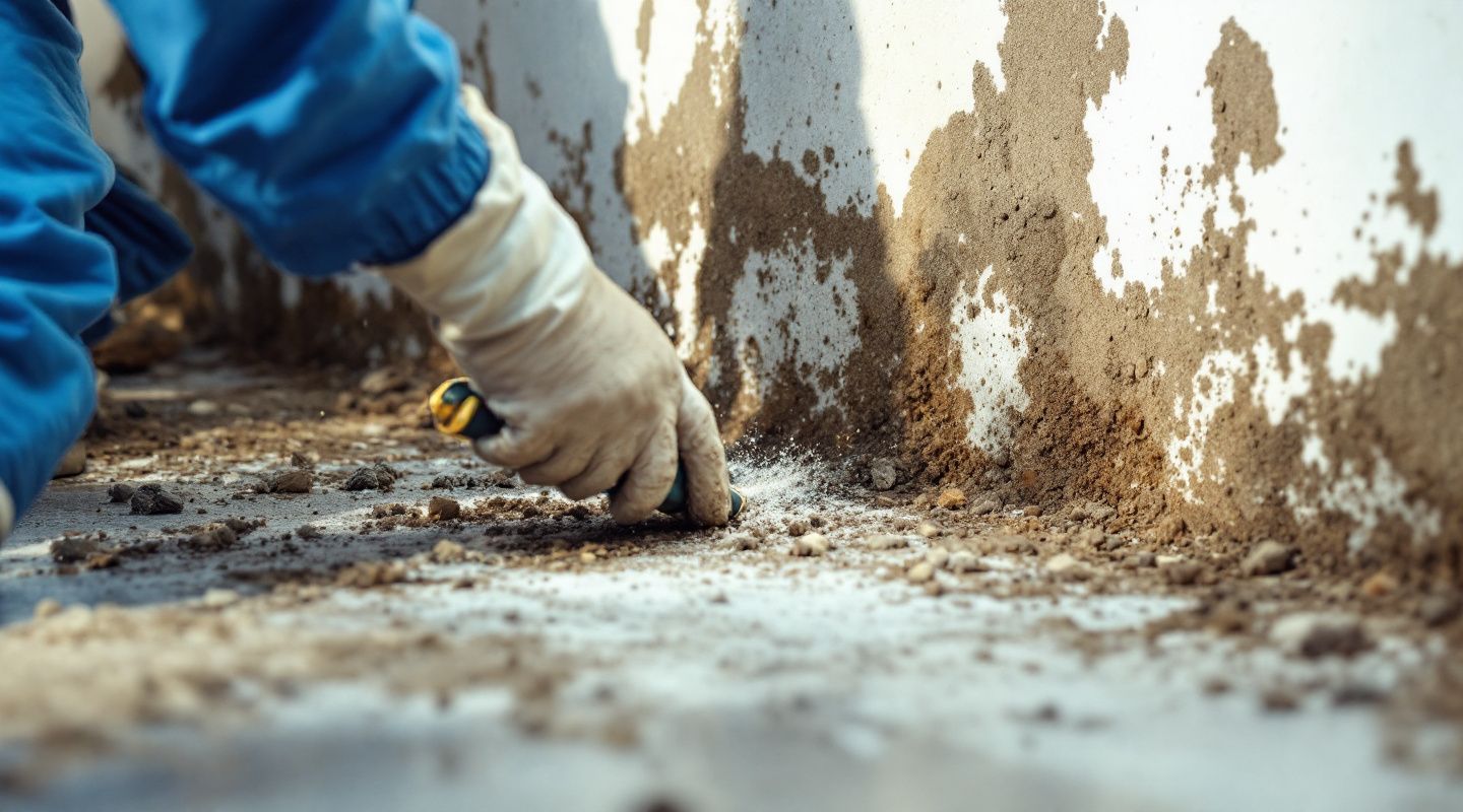 Professional mold remediation technician inspecting a wall for toxic mold growth