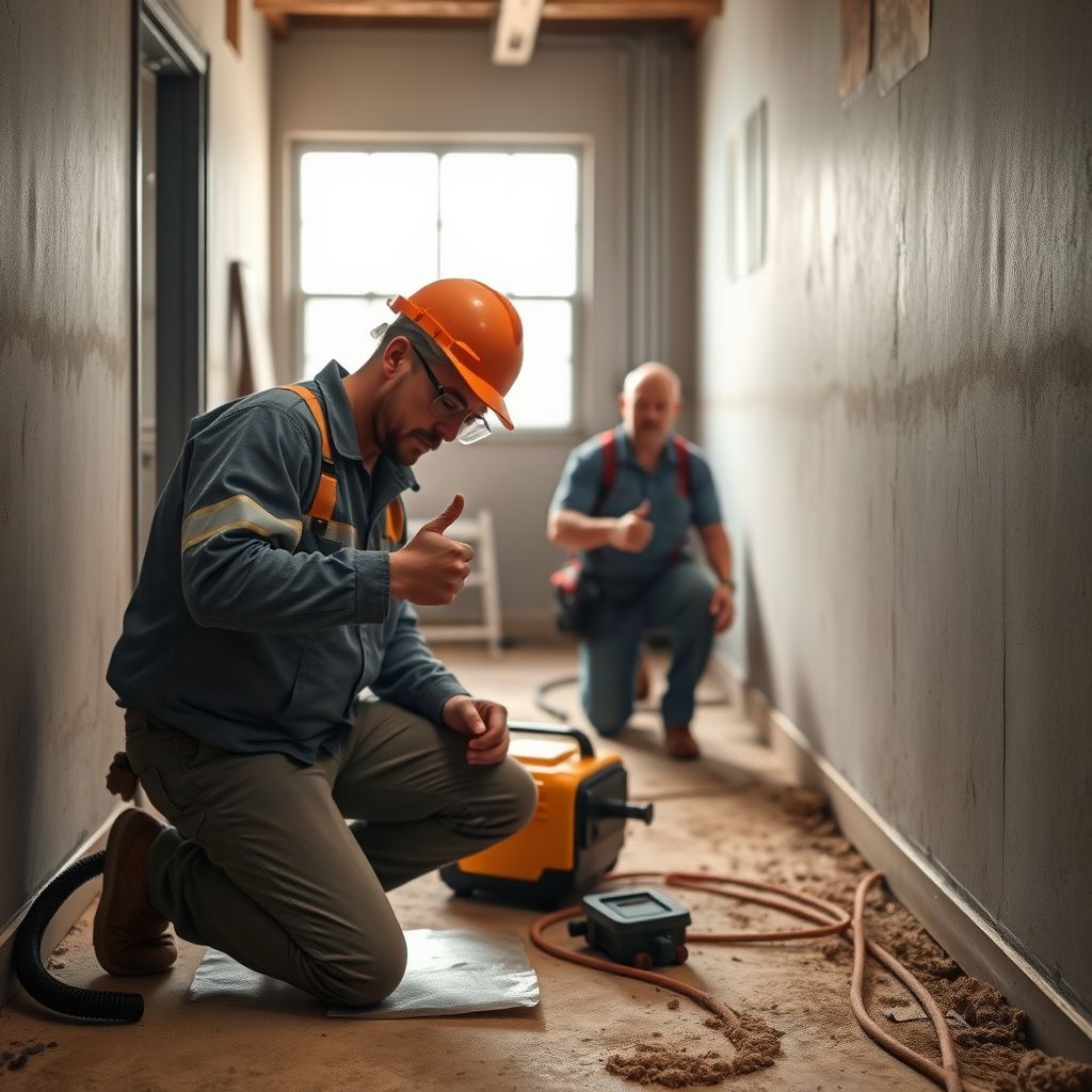 A Pro Peak Mold Removal technician in PPE performing a detailed mold inspection inside a Universal City home.